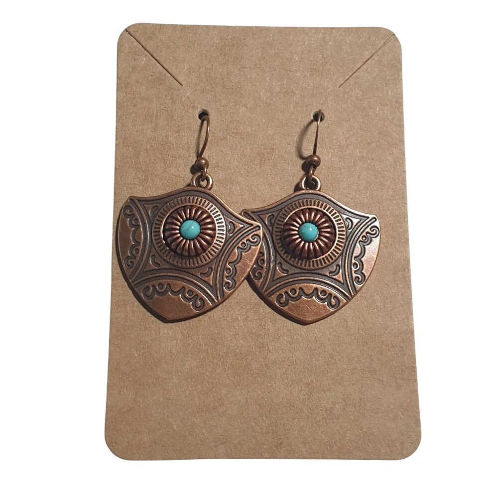 Bohemian Copper Dangle Earrings Blue Center Beach Core Women Gift Boho New Party
